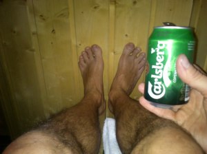 Sauna & beer: Never mind the journey being the reward, when the going gets tough it's important to use positive motivational thinking and have a vision of how it's all going to end